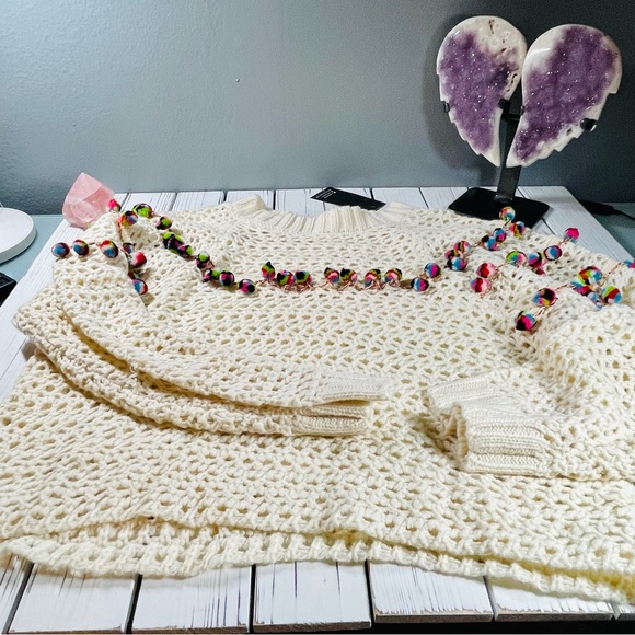 Blogger’s fav Haute Rogue Kelly Pom Pom Crocheted Sweater Sz M | NWT - Picture 3 of 11